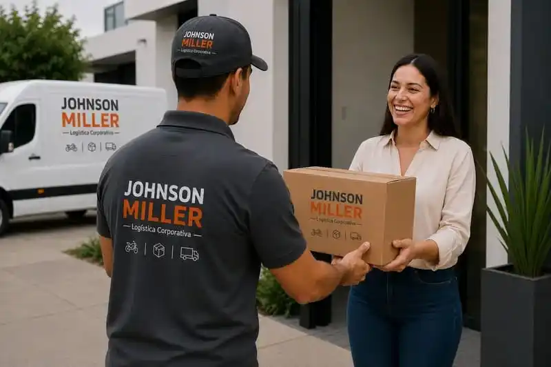 Mensajero de Johnson Miller realizando entrega express de documentación empresarial en Cali
